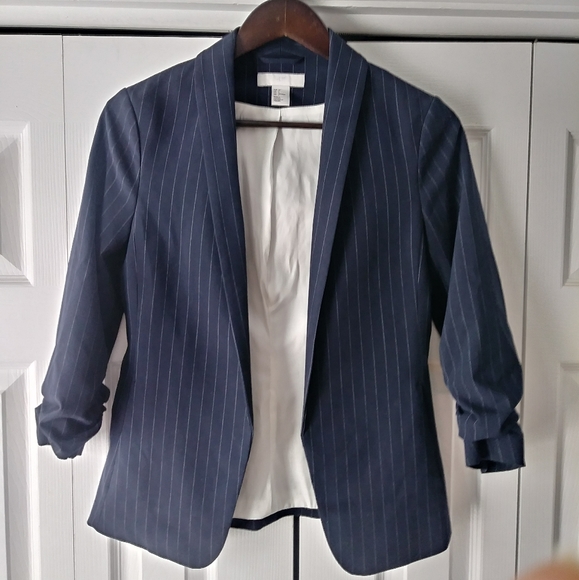 H&M Jackets & Blazers - H&M Navy striped blazer dress jacket Size 2